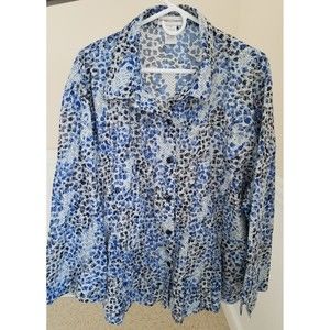 Drapers & Damons Blouse womens Size 3X multicolor 3/4 Sleeve Button Down Shirt